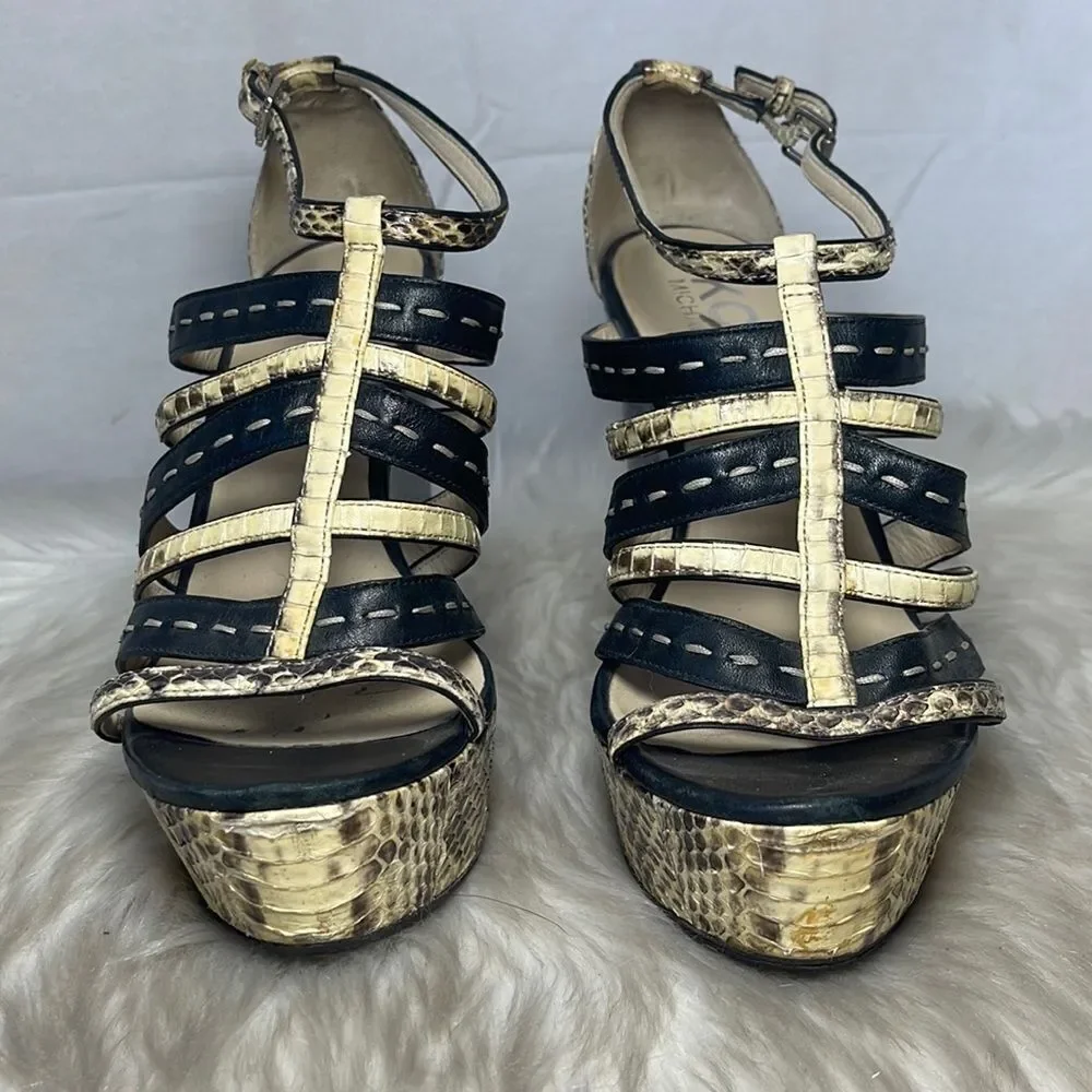 Kors Michael Kors Python /Black Strappy Sandals‎ Sz 7